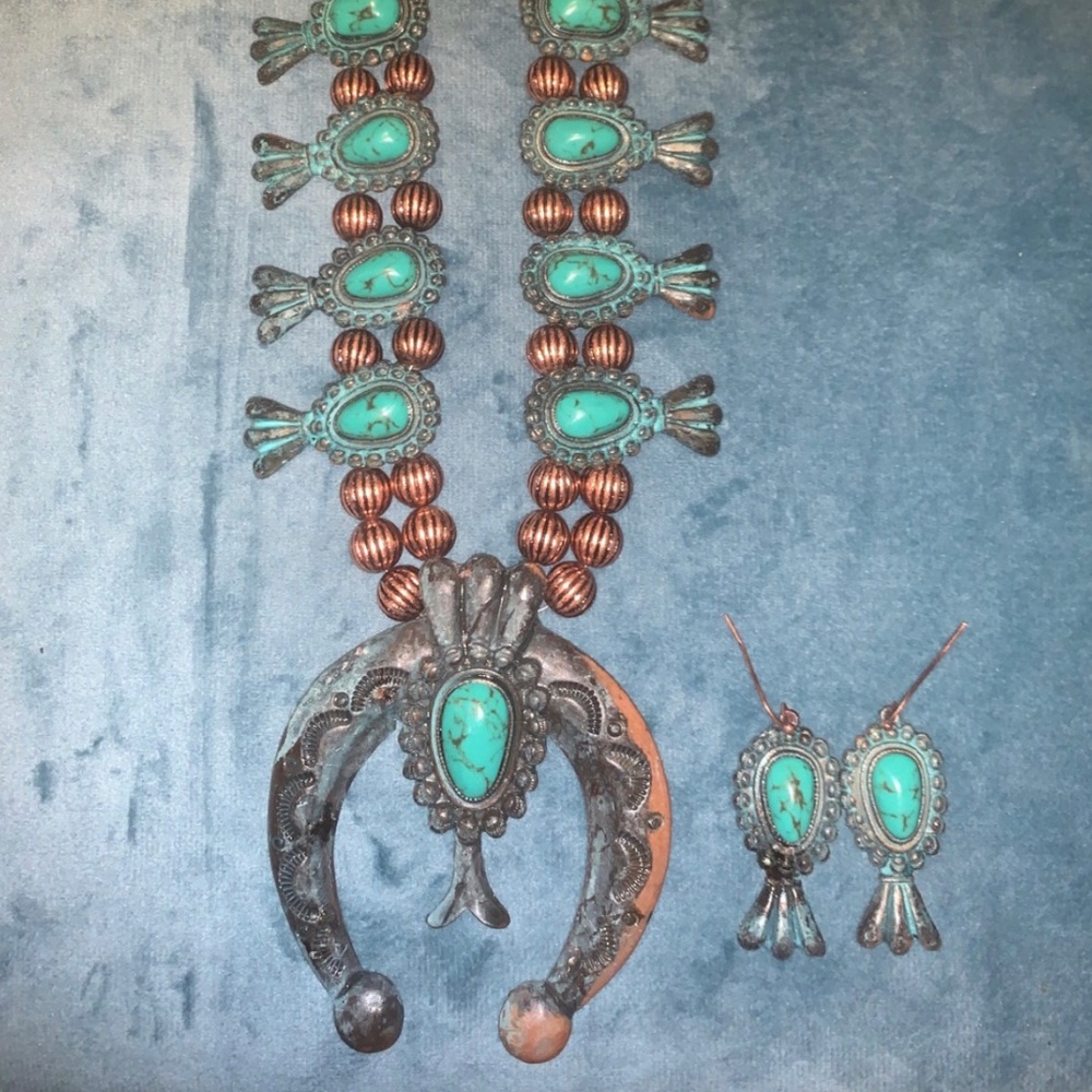 Copper and Turquoise Western Necklace & Earrings